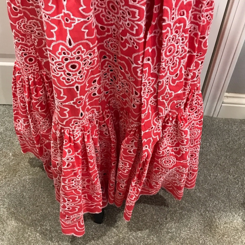 Trina Turk Off-Shoulder Coral Pink Eyelet Maxi Dress - Picture 3 of 6